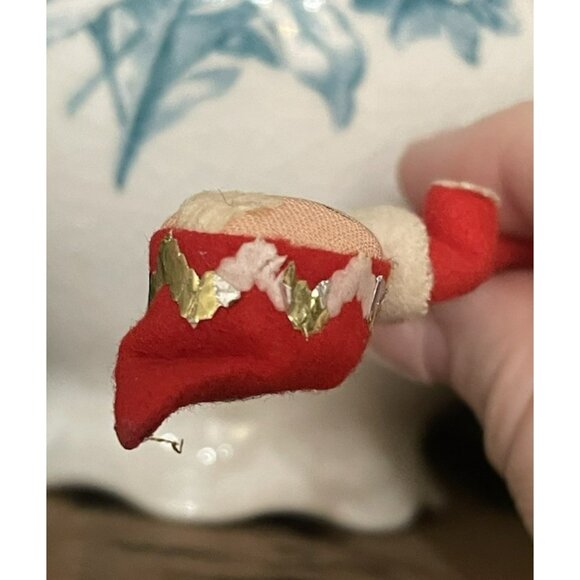 Vintage Christmas Pixie Elf Red White Felt Gold Accents Fabric Retro 3 Inches - Picture 6 of 8